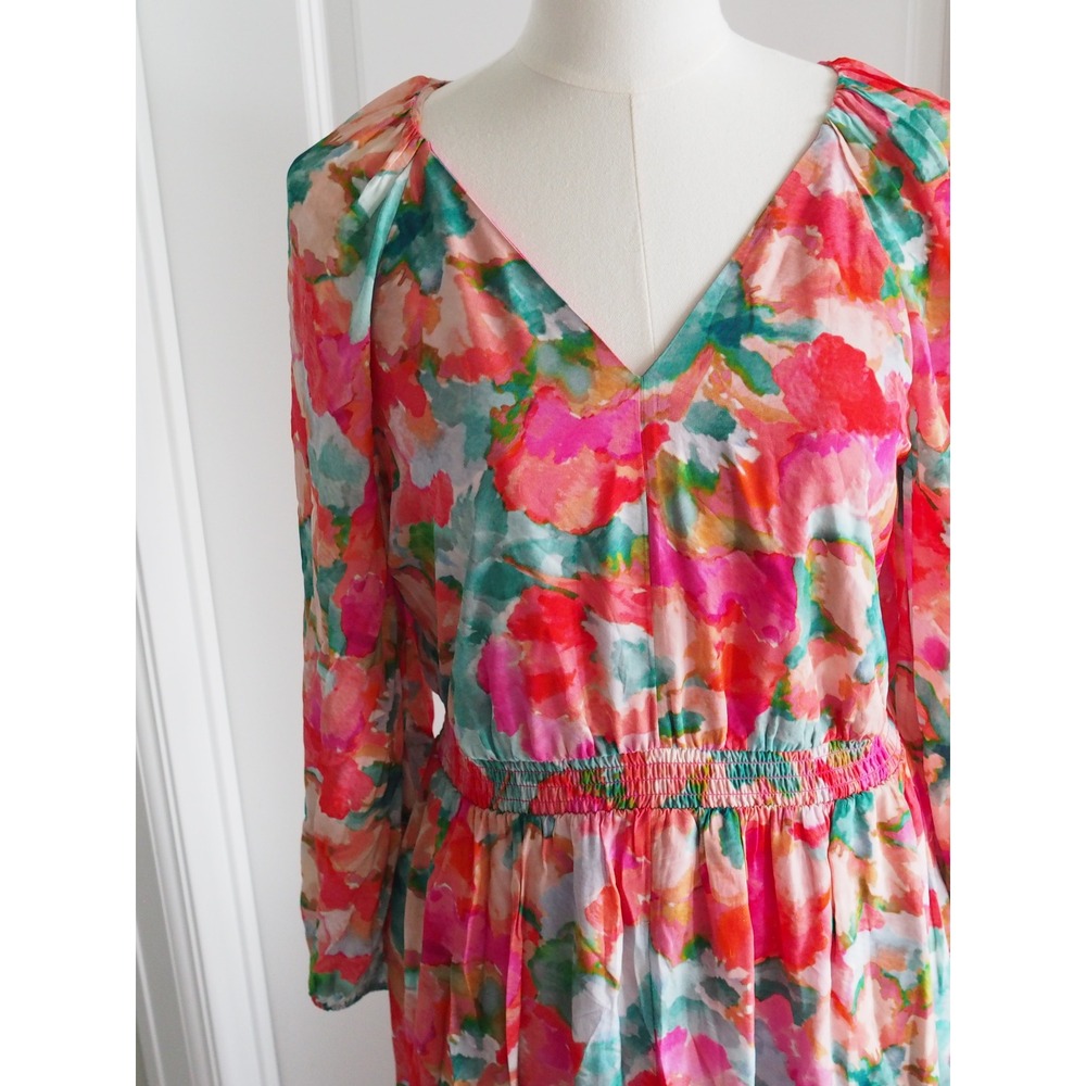 Soft Surroundings Watercolor Floral Pink Maxi Dress Boho PM Long Sleeve V-Neck - Picture 7 of 13